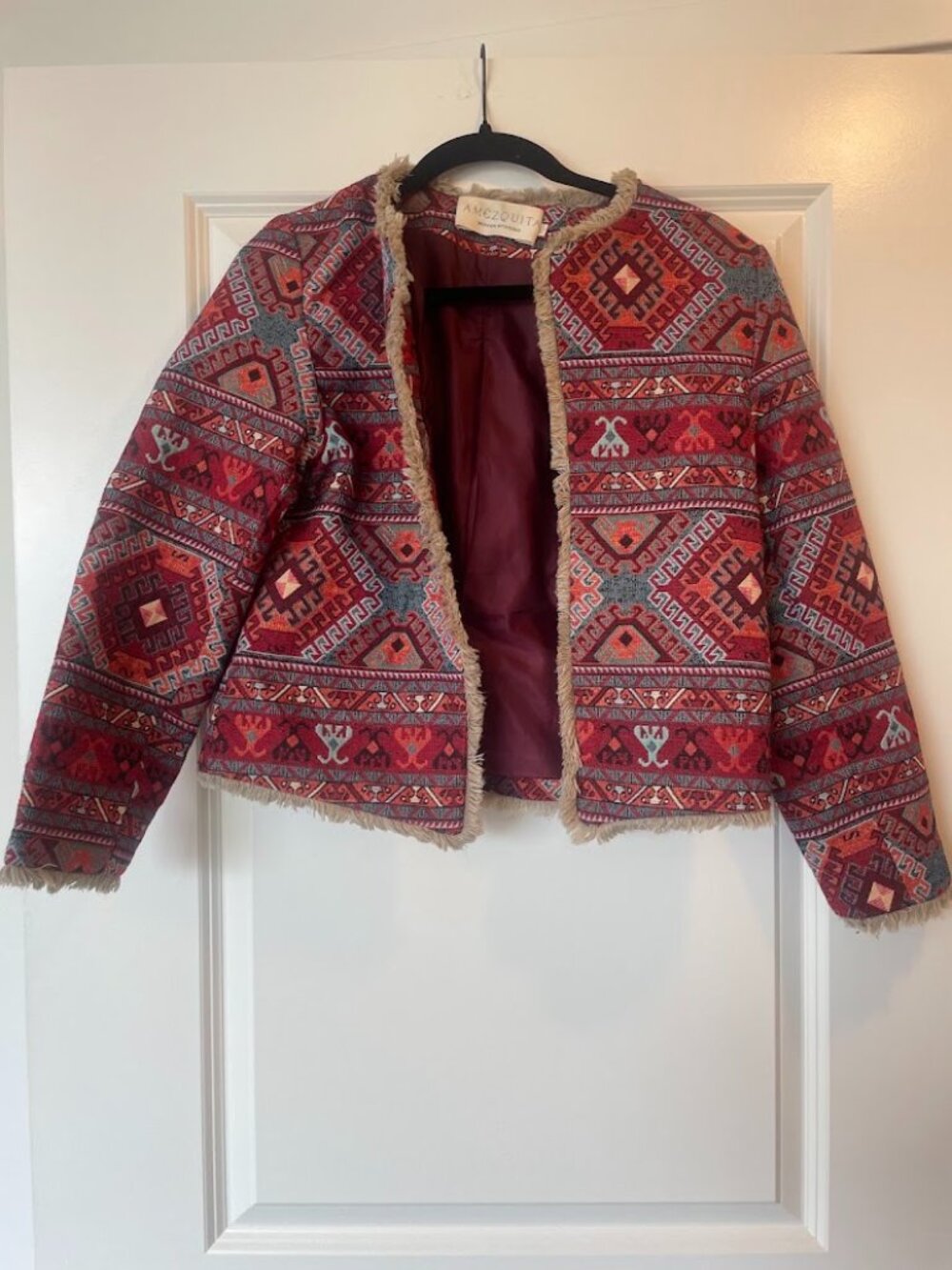 Amezquita Woven Tapestry Fringe Cropped Jacket Size M